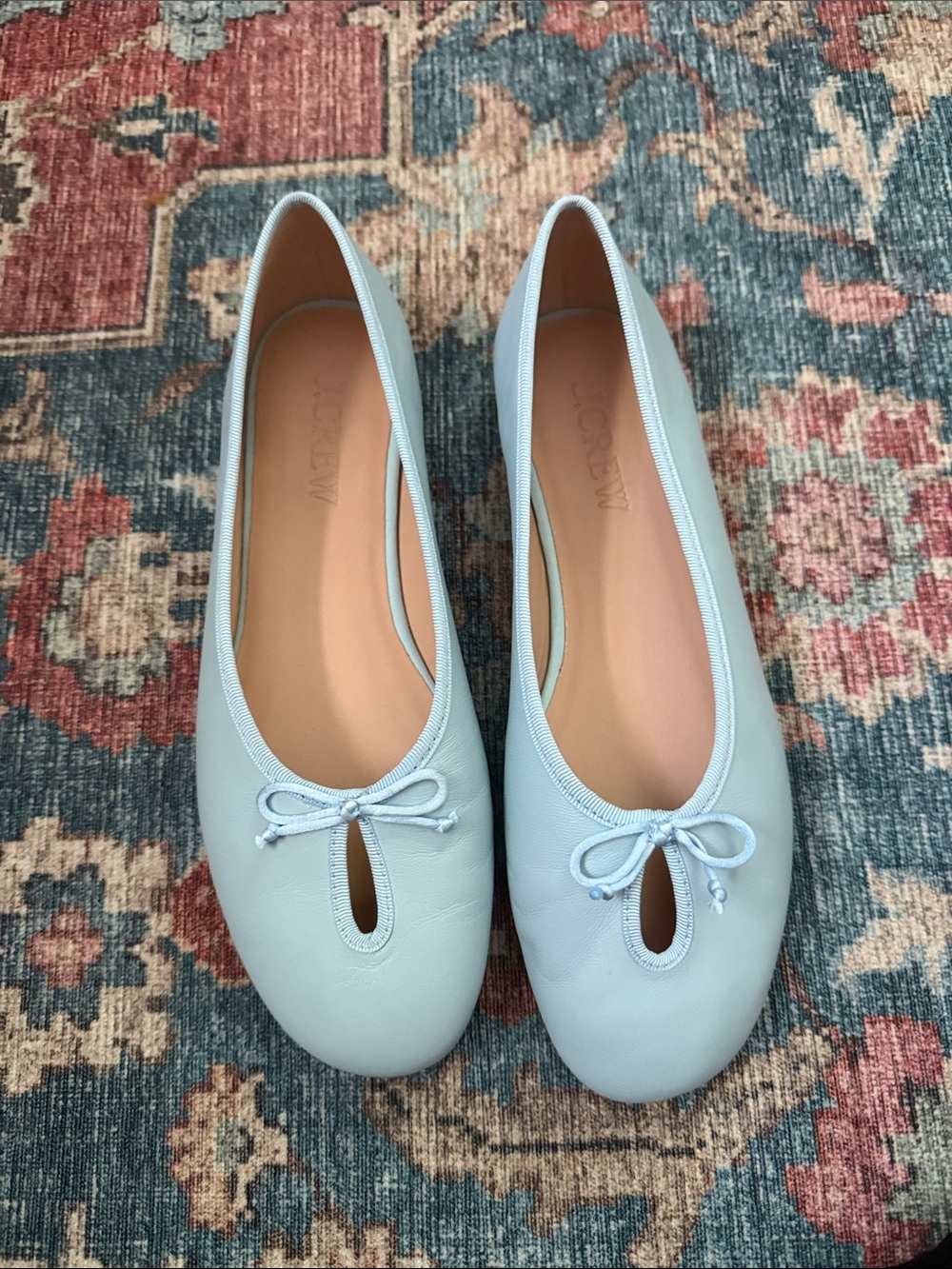J. Crew Light Blue Leather Ballet Flats with Bow